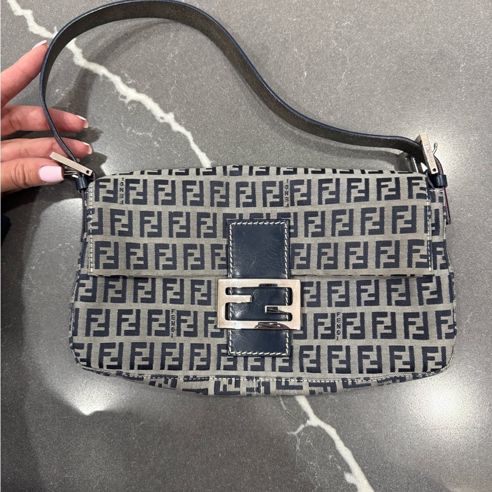 💔SOLD💔 Fendi Monogram Navy Baguette shoulder bag